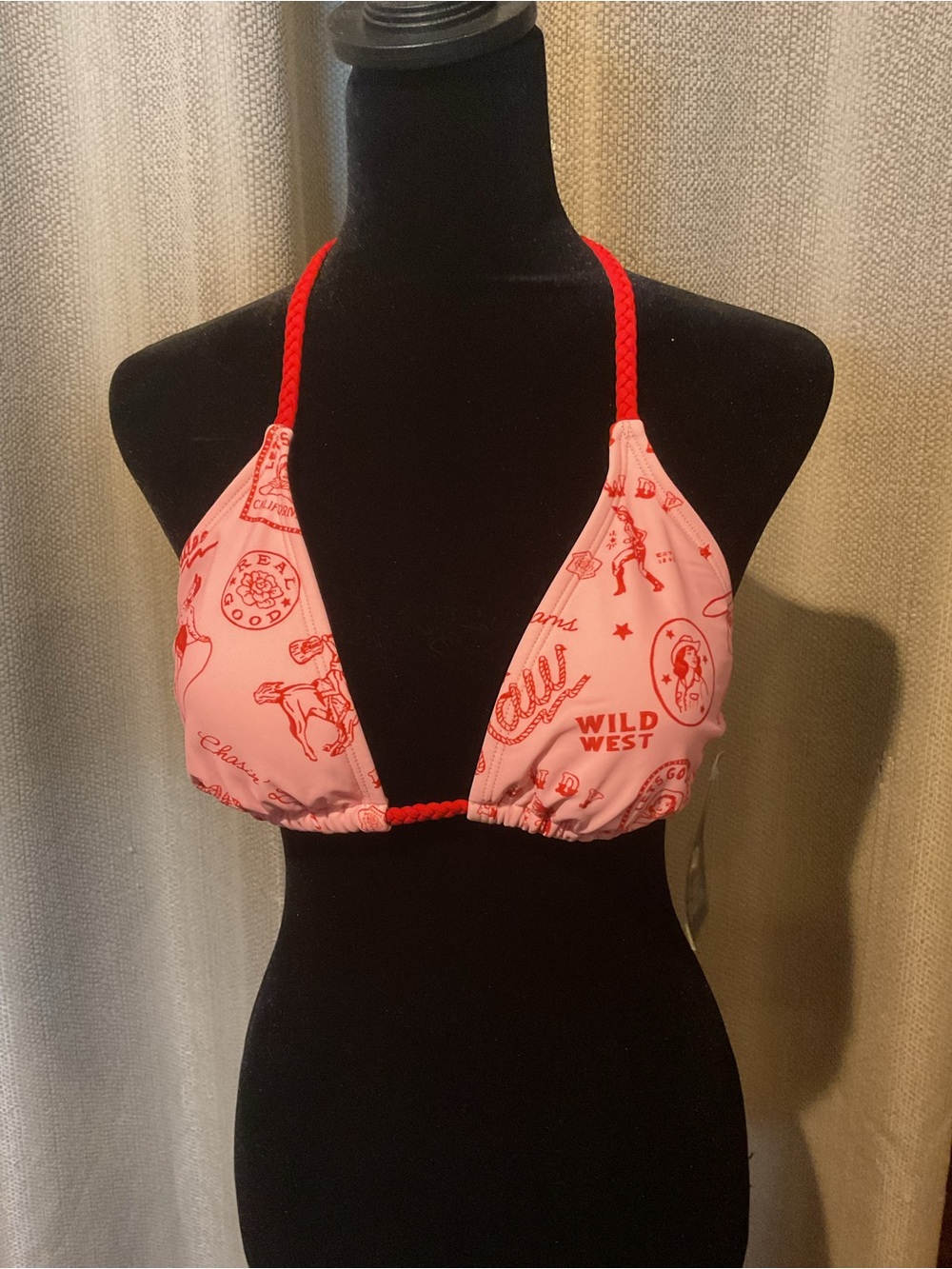 NWT Wild Fable Pink and Red Western Triangle Bikini Top M